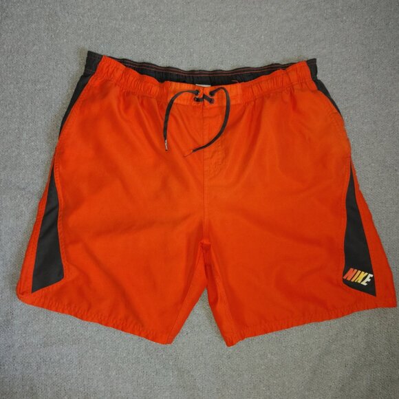 Vintage Nike Swim Shorts Size XL Orange Center Swoosh Lined - Picture 1 of 16